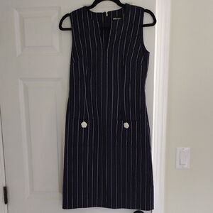 Karl Lagerfeld Blue and White Sleeveless V-neck Sheath Dress